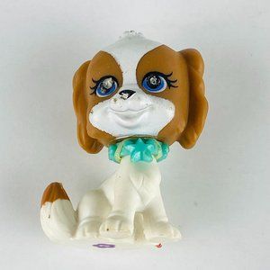 Polly Pockets Sparkling Pets White Brown Puppy Dog Toy Animal Aqua Collar